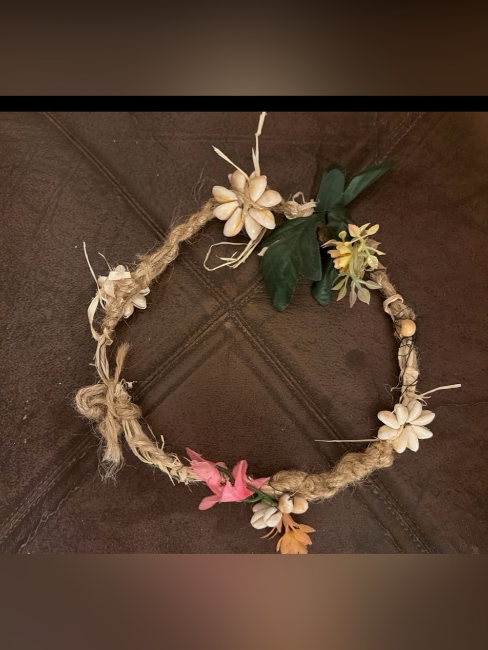 Boho Shell and Floral Rope Headband - Natural